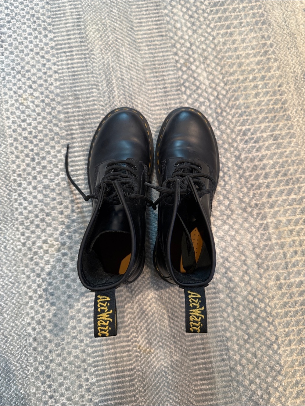 Dr. Martens Black Leather Lace-Up Boots with Yellow Stitching - Picture 2 of 2